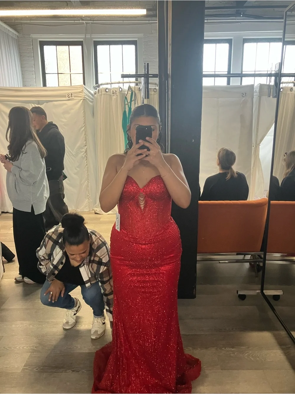 Red Sequin Strapless Prom Dress